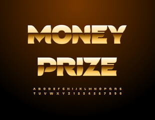 Wall Mural - Vector promo poster Money Prize with exclusive Font. Gold rich Alphabet Letters and Numbers set