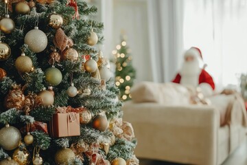 Poster - Decorated Christmas Tree With Ornaments In A Home Setting
