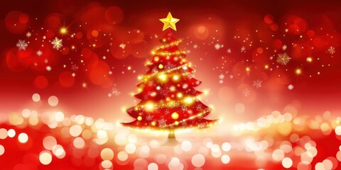 Aufkleber - Red Christmas Tree Festive Holiday Season Lights