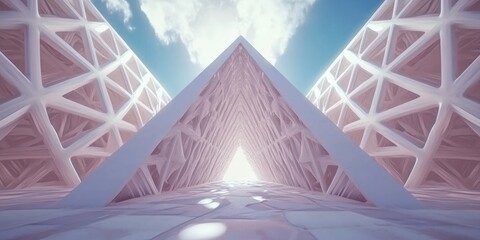 Poster - Abstract White Geometric Structure Leading to Light