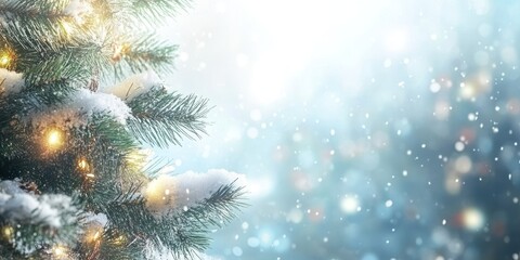 Aufkleber - Snow Covered Christmas Tree Branches With Lights