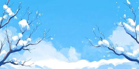 Poster - Snow Laden Branches Against A Bright Blue Winter Sky