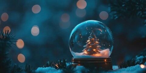 Poster - Illuminated Snow Globe Winter Tree Festive Scene