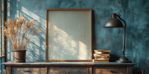 Aufkleber - Wooden Chest Decorated With Frame Lamp And Dried Flowers