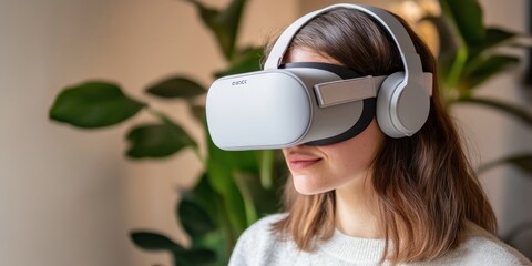 Poster - Woman wearing a Meta Quest 2 virtual reality headset