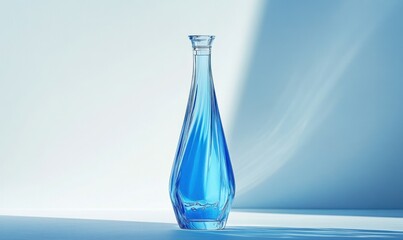 Poster - Elegant Blue Glass Decanter Bottle on White Surface