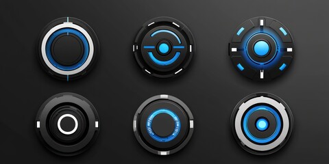 Leinwandbilder - Futuristic Blue And Black Circular Interface Designs