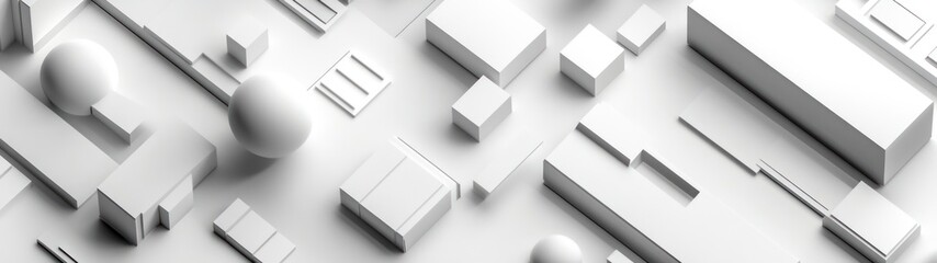 Poster - Abstract White Geometric Shapes Composition