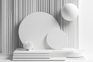 Aufkleber - Abstract White Geometric Shapes Minimalist Display