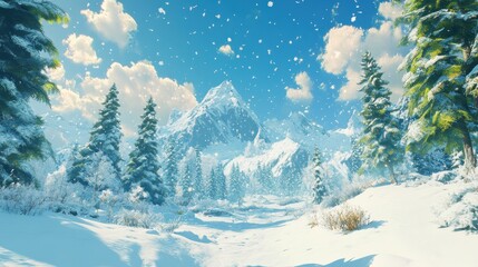 Wall Mural - Snow covered mountain path winter scene idyllic landscape