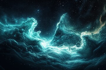 Poster - Celestial Nebula Swirling Cosmic Cloudscape Across Starry Sky