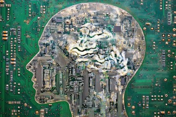 Poster - Circuit Board Head Depicting A Human Brain