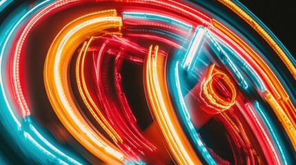 Poster - Abstract Neon Light Trails Circular Swirls Design