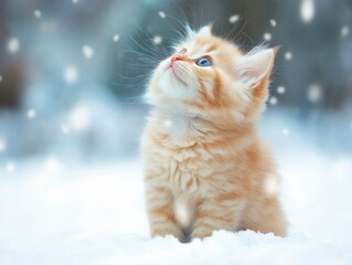 Wall Mural - cat in snow