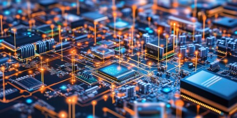 Poster - Illuminated Circuit Board Showing Complex Technological Connections