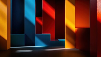 Poster - A colorful room with a blue wall and a red wall