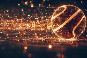Poster - Digital Basketball Sphere Glowing Circuitry Background