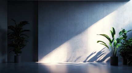 Poster - Sunlit Modern Room With Plants In Pots