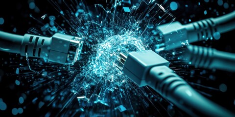 Aufkleber - Shattered Network Cables Digital Data Explosion
