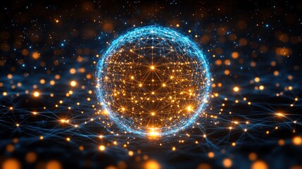 Poster - Illuminated Global Network Sphere Abstract Representation
