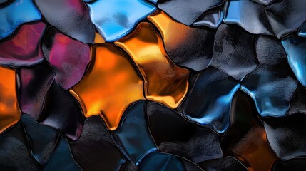 Poster - a colorful mosaic of glass pieces with a blue and orange design