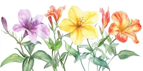 Poster - Watercolor Painting of Colorful Flowers and Lush Green Foliage