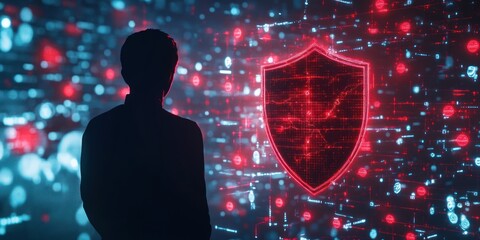 Aufkleber - Person Observing Digital Shield Cybersecurity Protection