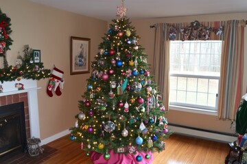 Wall Mural - Decorated Christmas Tree in Living Room Setting