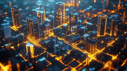 Poster - A futuristic cityscape with glowing neon lights and a grid-like structure. The city is a mesmerizing blend of technology and urban design.