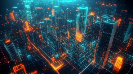 Poster - A futuristic city skyline with glowing neon lights. The buildings are made of glass and steel, and the streets are filled with flying cars.