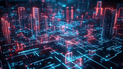 Poster - A futuristic cityscape with neon lights, creating a vibrant and dynamic scene.