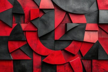 Wall Mural - Abstract Red And Black Geometric Wooden Art