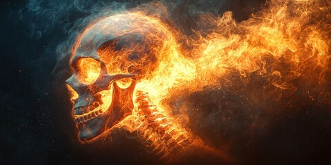 Aufkleber - Flaming Skull Enveloped In Infernal Fire