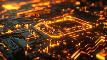 Wall Mural - Glowing Orange Circuit Board Technology Design