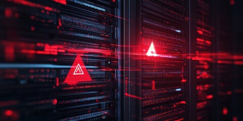 Fototapete - Red Alert Server Room Data Center System Failure