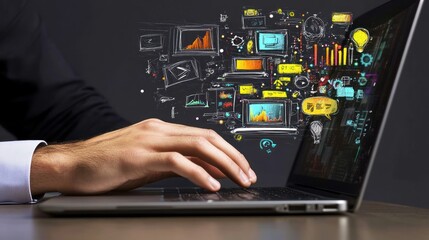 Aufkleber - Data Analysis Hand Using Laptop Technology Innovation