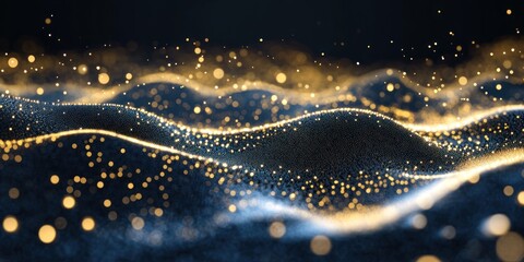 Poster - Golden Particles Wave Abstract Dark Background