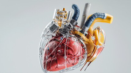 Aufkleber - detailed conceptual image of artificial heart in digital setting, showcasing intricate design and advanced technology. heart is depicted with transparent and mechanical components