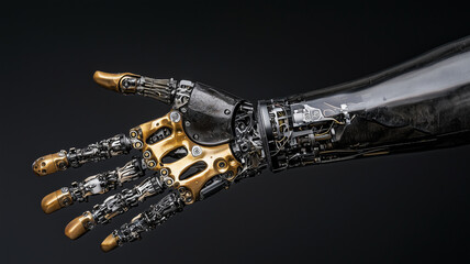 Aufkleber - detailed prosthetic arm with intricate anatomical features, showcasing advanced technology and design. metallic and transparent elements highlight its futuristic appeal