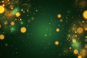 Wall Mural - Golden Lights Sparkle On Dark Green Background