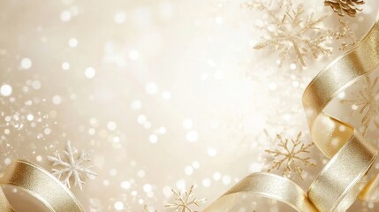 Poster - Golden Festive Background With Snowflakes And Ribbon