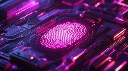 Poster - Glowing Fingerprint On Futuristic Circuit Board