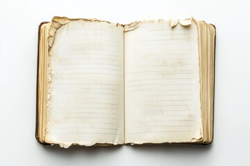 Poster - Old tattered notebook lies open displaying lined pages
