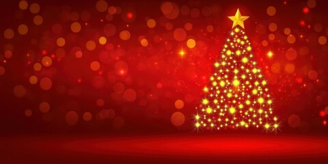 Poster - Sparkling Christmas Tree Red Background Festive Design