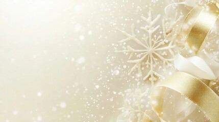 Poster - Elegant Winter Scene with Gold Ribbons and Snowflakes