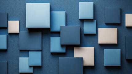 Poster - Abstract Blue And Beige Square Shapes Arrangement