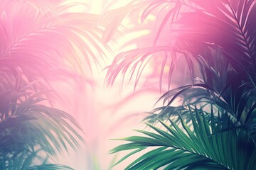 Poster - Pink And Green Tropical Palm Fronds Background Image