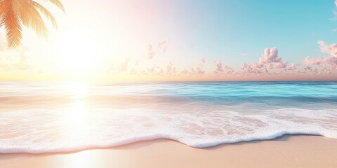 Poster - Serene Sunset Beach Scene With Palm Fronds