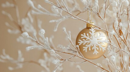 Poster - Gold Christmas Ornament Snowflake Winter Branch Decor