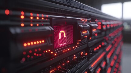 Aufkleber - Red Illuminated Server Rack Displays Cybersecurity Lock